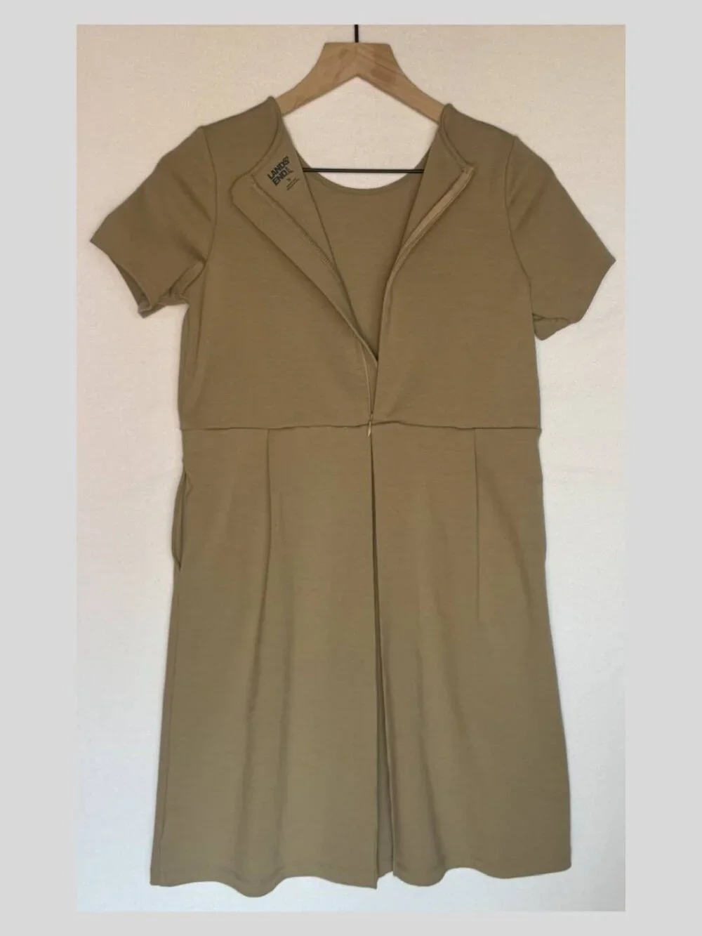 Lands' End School Uniform - Girls Khaki Short Sleeve Ponte Dress - Size 16